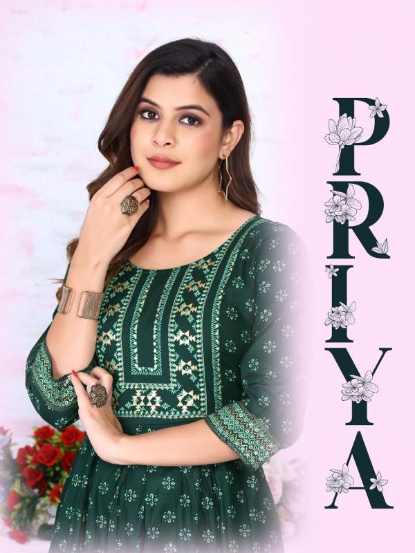 Priya Heavy Rayon Ghera Designer Kurti Collection 